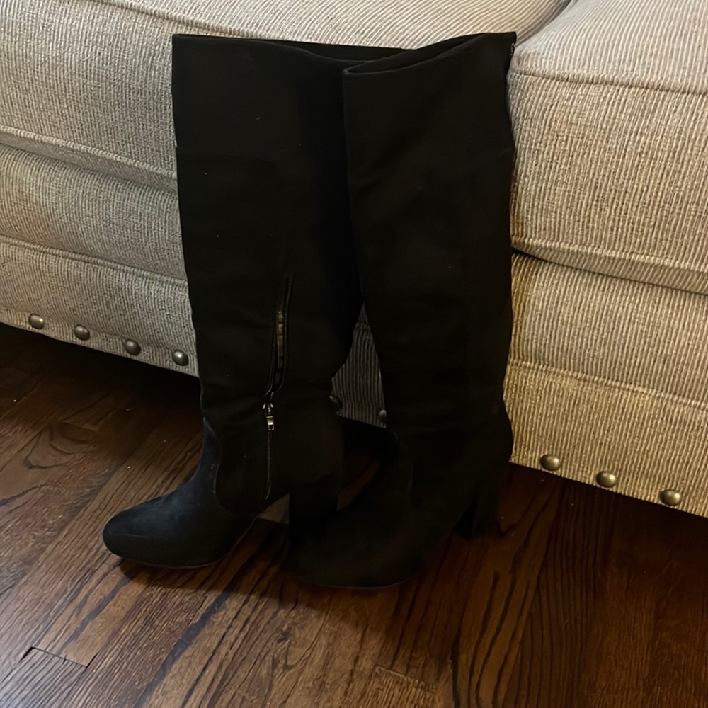 Black Faux Suede Boots by Dominique Nicole